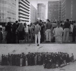 TOP: Tel-Aviv citizens demonstrate for a park, 1998 | BOTTOM: the founders assembly of Tel-Aviv, 1909